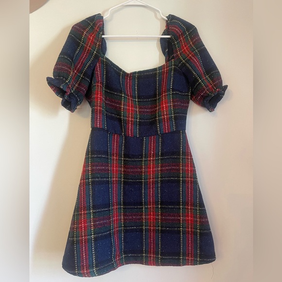 Festive Plaid Tweed Mini Dress - Picture 3 of 6